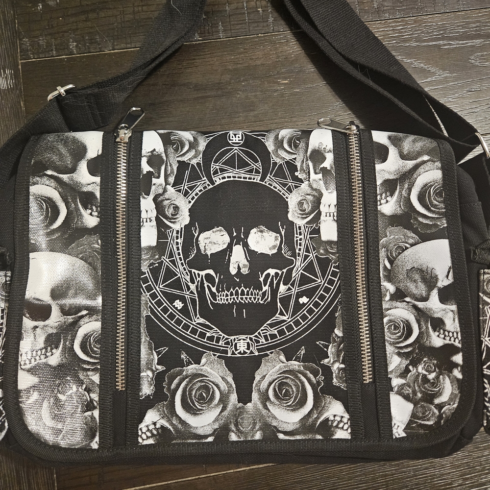 Gothic Skull and Rose Messenger Bag